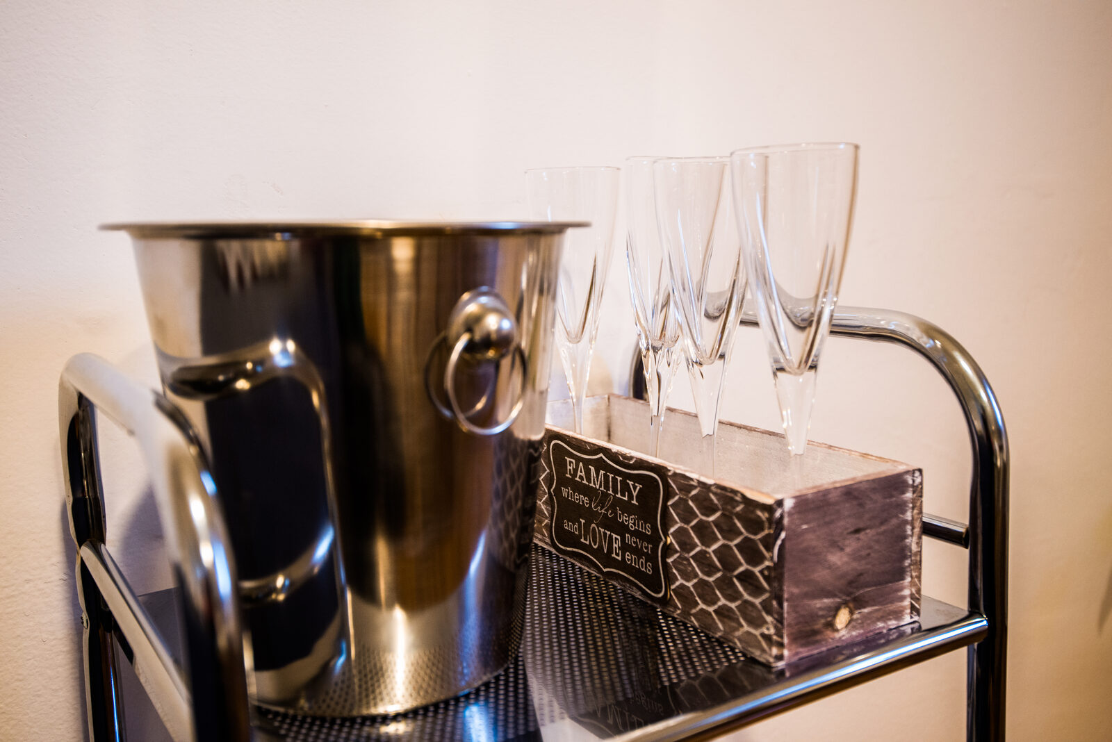 Ice bucket and champagne glasses